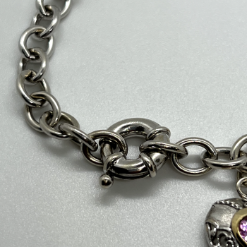 925 Sterling Silver Pink Topaz Heart Bracelet