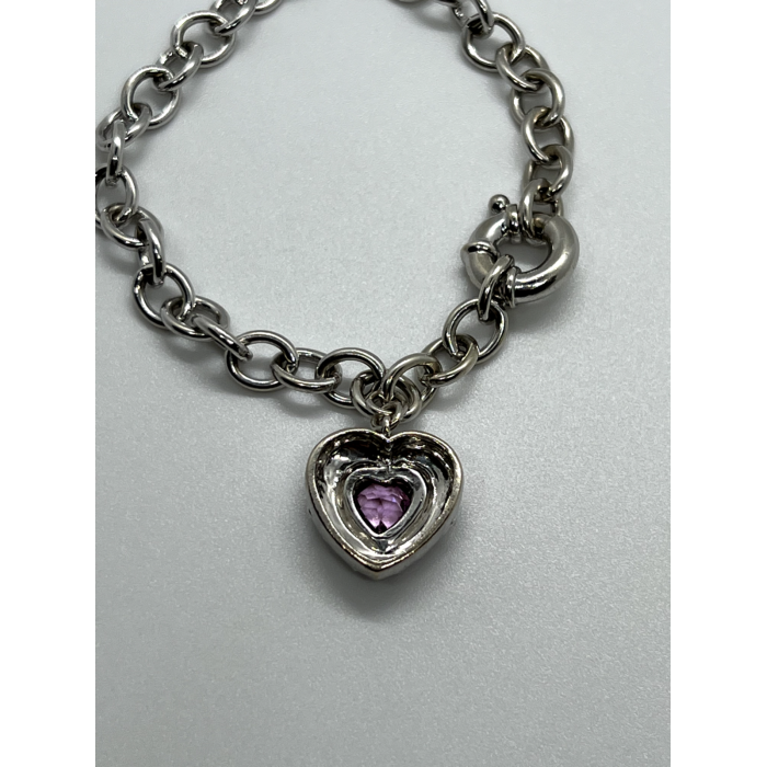 925 STERLING SILVER  PINK TOPAZ HEART BRACELET