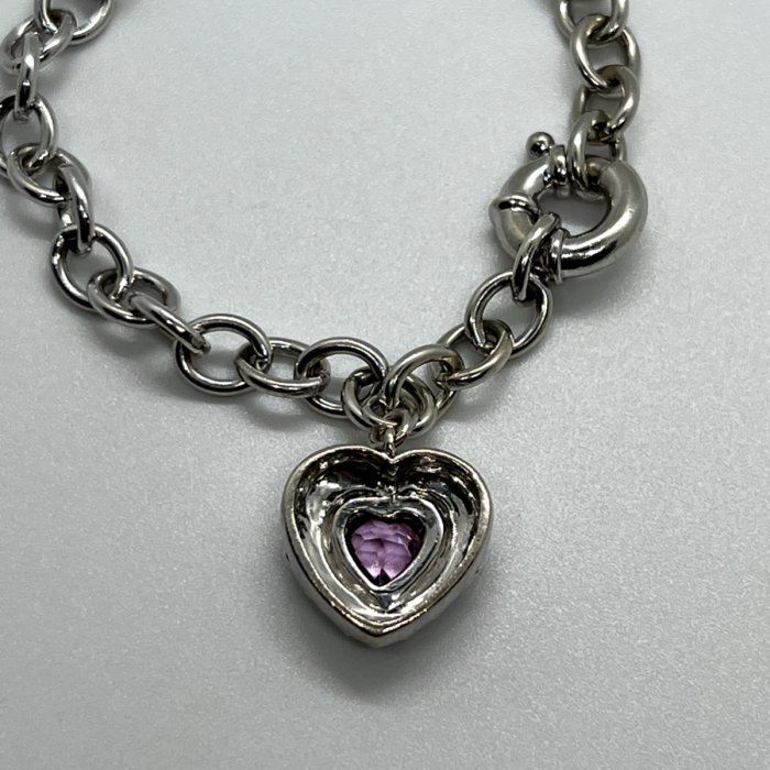925 Sterling Silver Pink Topaz Heart Bracelet