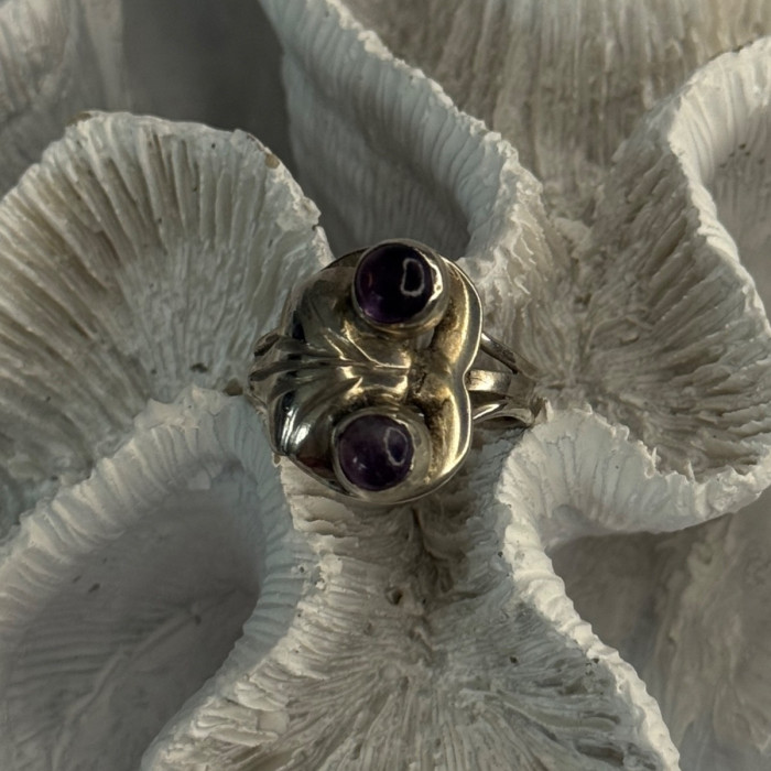 Vintage 925 Sterling Silver Amethyst Ring Adjustable