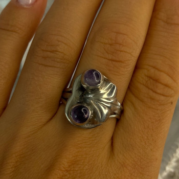 Vintage 925 Sterling Silver Amethyst Ring Adjustable