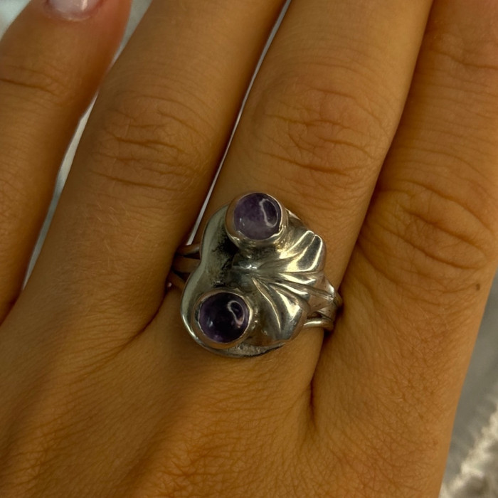 Vintage 925 Sterling Silver Amethyst Ring Adjustable
