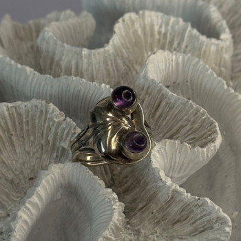 Vintage 925 Sterling Silver Amethyst Ring Adjustable