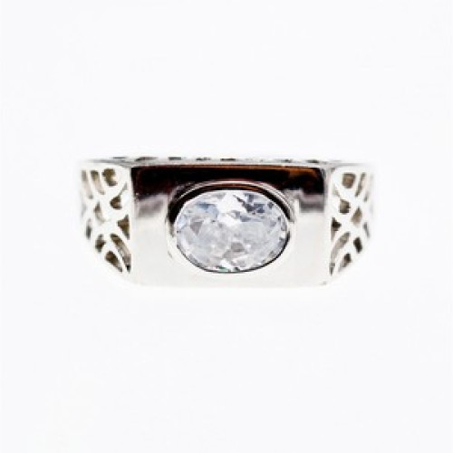 925 Sterling Silver CZ Men'S Ring Size 15.25