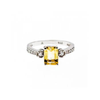 925 Sterling Silver Yellow Tourmaline & CZ Ring Size 8.5