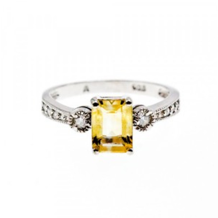 925 Sterling Silver Yellow Tourmaline & CZ Ring Size 8.5