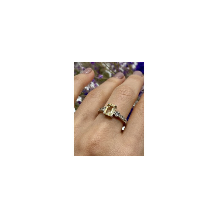 925 Sterling Silver Yellow Tourmaline & CZ Ring Size 8.5