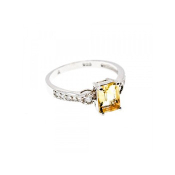 925 Sterling Silver Yellow Tourmaline & CZ Ring Size 8.5