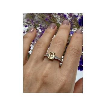 925 Sterling Silver Yellow Tourmaline & CZ Ring Size 8.5