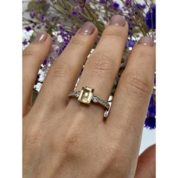 925 Sterling Silver Yellow Tourmaline & CZ Ring Size 8.5