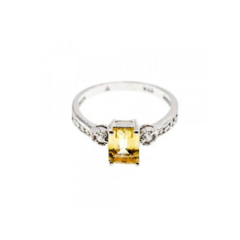 925 Sterling Silver Yellow Tourmaline & CZ Ring Size 8.5