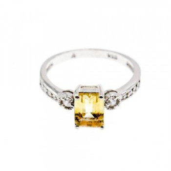 925 Sterling Silver Yellow Tourmaline & CZ Ring Size 8.5