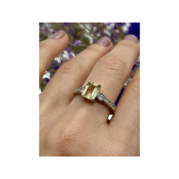 925 Sterling Silver Yellow Tourmaline & CZ Ring Size 8.5