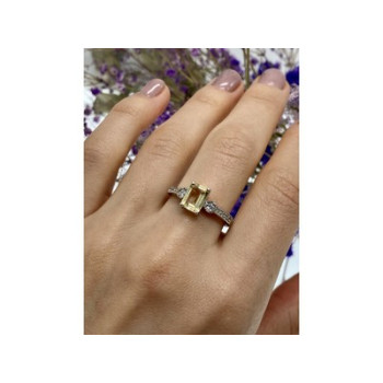 925 Sterling Silver Yellow Tourmaline & CZ Ring Size 8.5