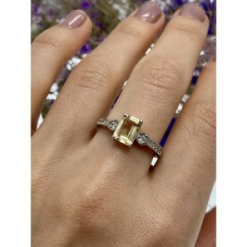 925 Sterling Silver Yellow Tourmaline & CZ Ring Size 8.5