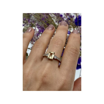 925 Sterling Silver Yellow Tourmaline & CZ Ring Size 8.5