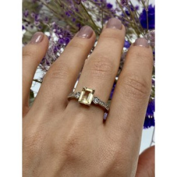 925 Sterling Silver Yellow Tourmaline & CZ Ring Size 8.5