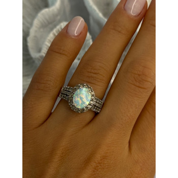 Jwbr 925 Sterling Silver Opal & Beryl Ring Size 7