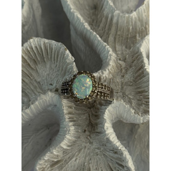 Jwbr 925 Sterling Silver Opal & Beryl Ring Size 7