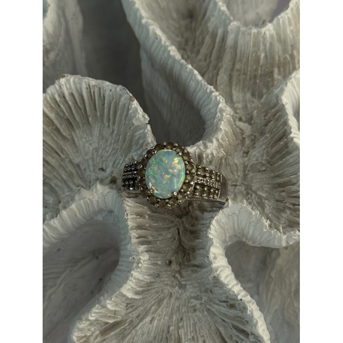 Jwbr 925 Sterling Silver Opal & Beryl Ring Size 7