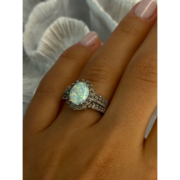Jwbr 925 Sterling Silver Opal & Beryl Ring Size 7