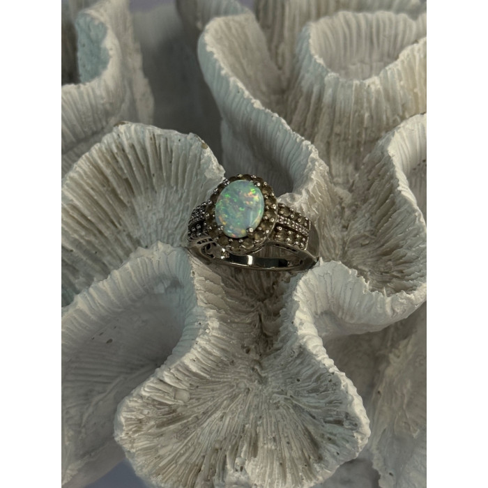 Jwbr 925 Sterling Silver Opal & Beryl Ring Size 7