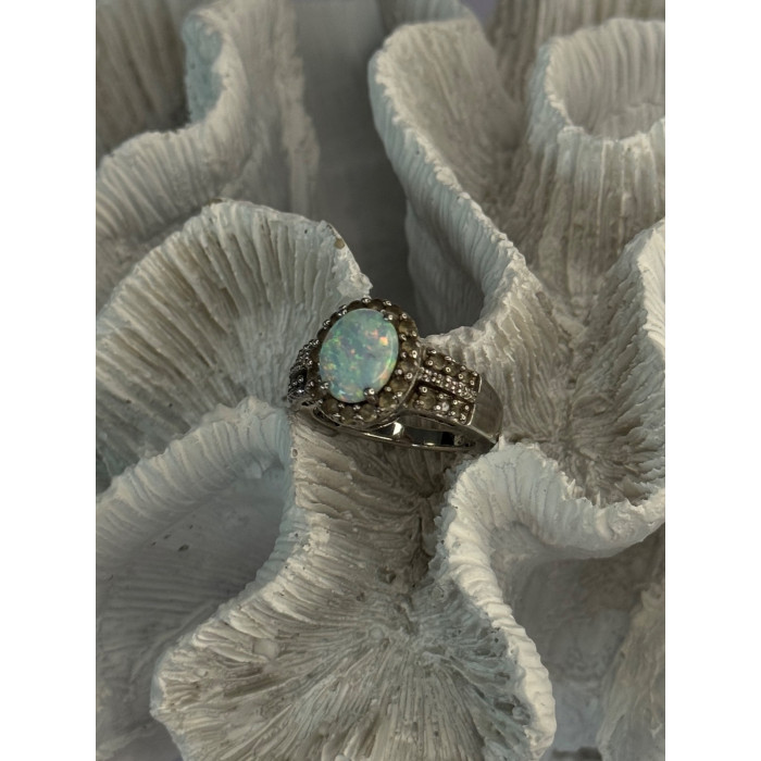 Jwbr 925 Sterling Silver Opal & Beryl Ring Size 7