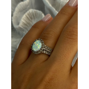 Jwbr 925 Sterling Silver Opal & Beryl Ring Size 7