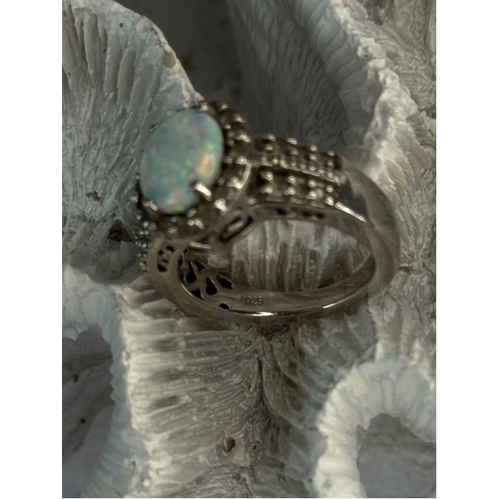Jwbr 925 Sterling Silver Opal & Beryl Ring Size 7