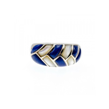 925 STERLING SILVER SODALITE & MOTHER OF PEARL  RING SIZE 11.75