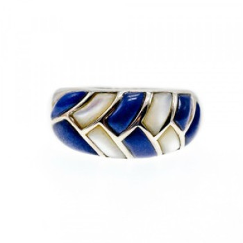 925 Sterling Silver Sodalite & Mother OF Pearl Ring Size 11.75