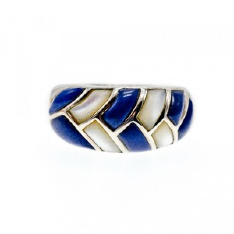 925 Sterling Silver Sodalite & Mother OF Pearl Ring Size 11.75