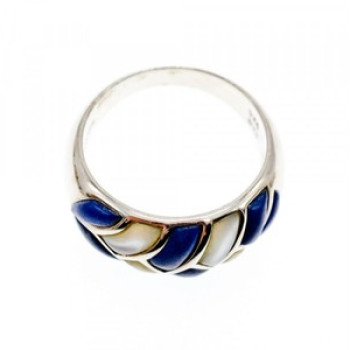 925 Sterling Silver Sodalite & Mother OF Pearl Ring Size 11.75