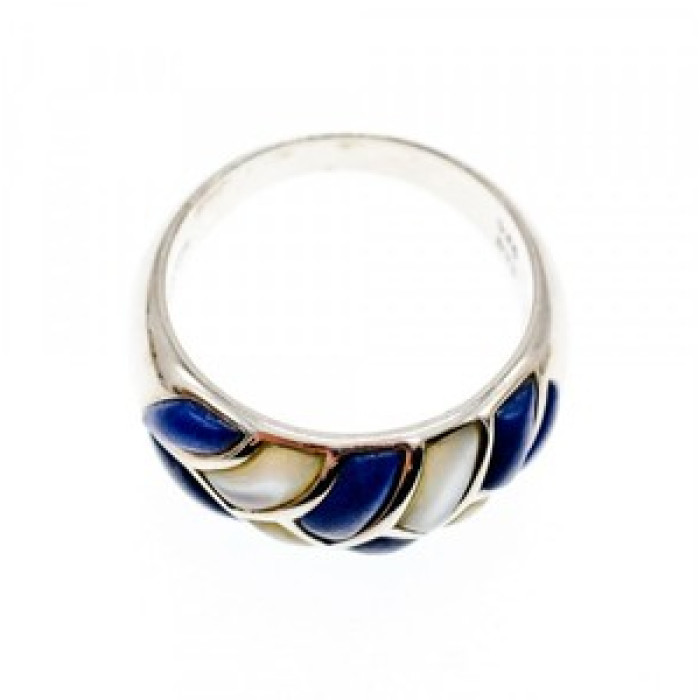 925 Sterling Silver Sodalite & Mother OF Pearl Ring Size 11.75