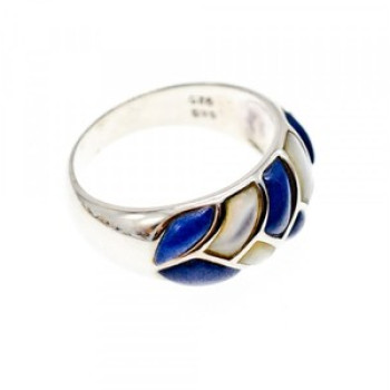 925 Sterling Silver Sodalite & Mother OF Pearl Ring Size 11.75