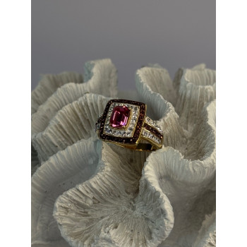 Seta 925 Sterling Silver Gold Plated Spinel Ring Size 10