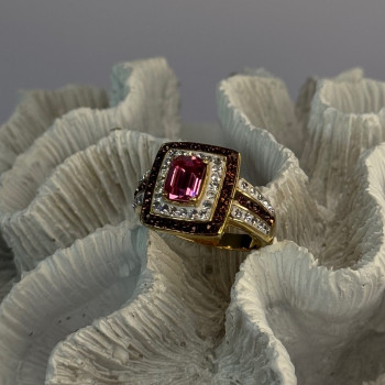 Seta 925 Sterling Silver Gold Plated Spinel Ring Size 10