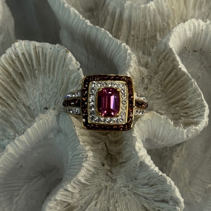Seta 925 Sterling Silver Gold Plated Spinel Ring Size 10
