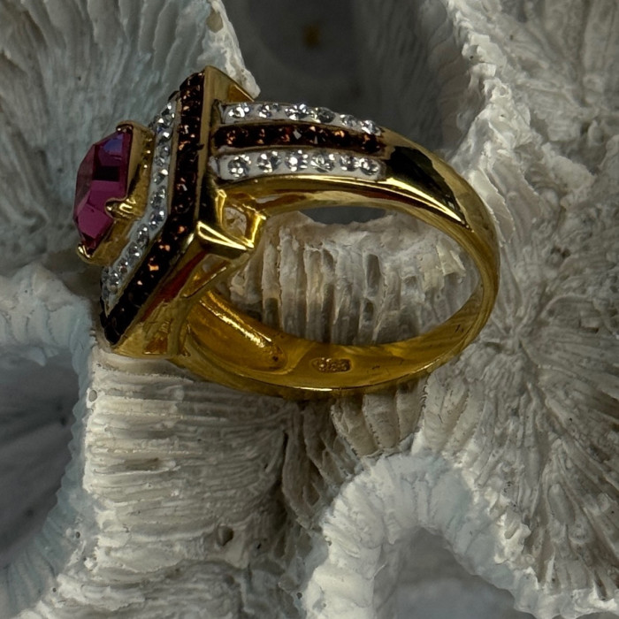 Seta 925 Sterling Silver Gold Plated Spinel Ring Size 10