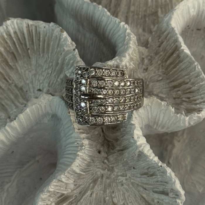 925 Sterling Silver Belt CZ Ring Size 9