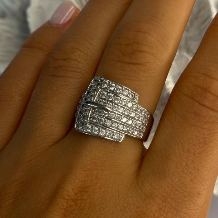 925 Sterling Silver Belt CZ Ring Size 9