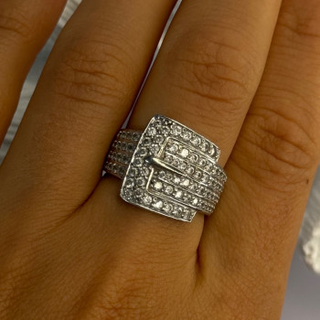 925 Sterling Silver Belt CZ Ring Size 9