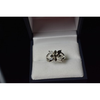 925 Sterling Silver Black Spinel & CZ Ring Size 5.5