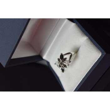 925 Sterling Silver Black Spinel & CZ Ring Size 5.5