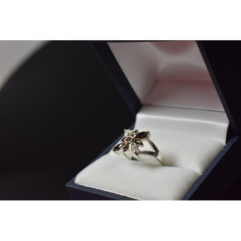 925 Sterling Silver Black Spinel & CZ Ring Size 5.5