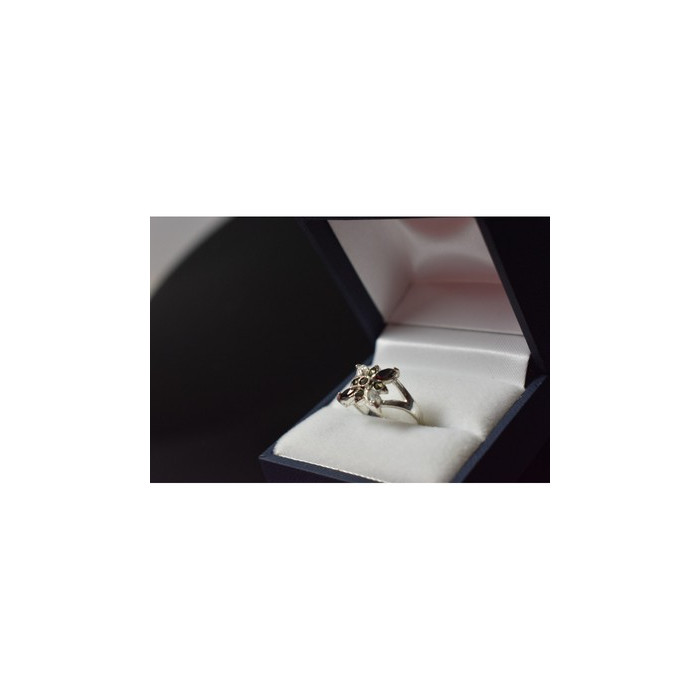 925 Sterling Silver Black Spinel & CZ Ring Size 5.5