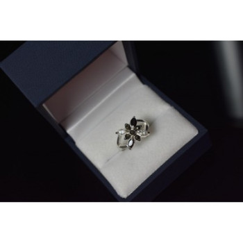 925 Sterling Silver Black Spinel & CZ Ring Size 5.5