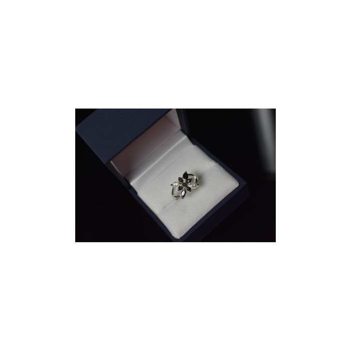 925 Sterling Silver Black Spinel & CZ Ring Size 5.5