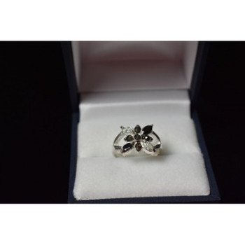 925 Sterling Silver Black Spinel & CZ Ring Size 5.5