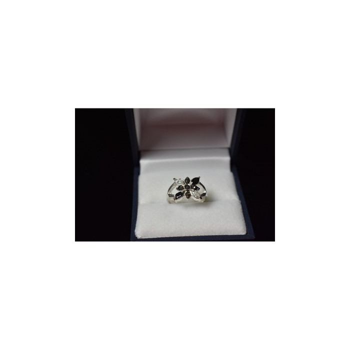 925 Sterling Silver Black Spinel & CZ Ring Size 5.5